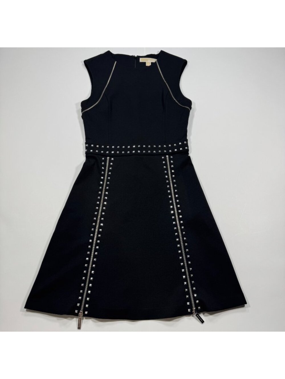 Michael Kors Dress Women's S Black Polyester A-Line Mini Studded Zipper Cocktail